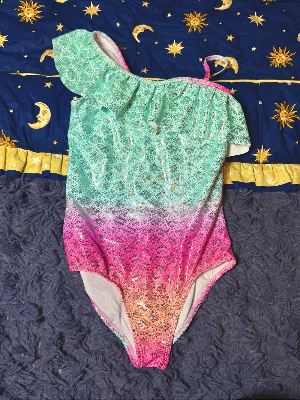 Girl’s One Piece Colorful Mermaid Shiny Swim Suit Size 8 Bmagical by Btween